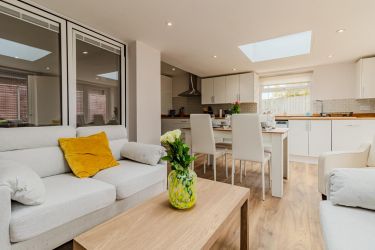 Living room and dining area.