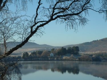 Loch Alvie and historic Alvie Church.