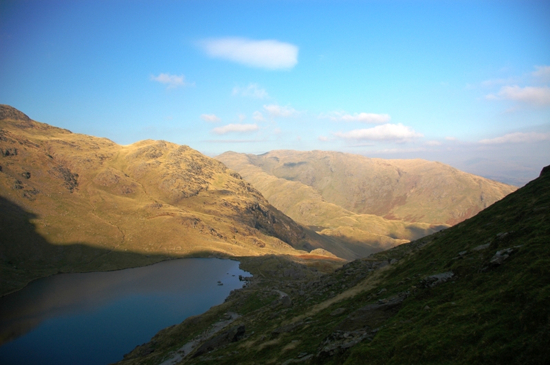 Low Water up The Old Man of Coniston Tranquil tarn set amongst the mountains