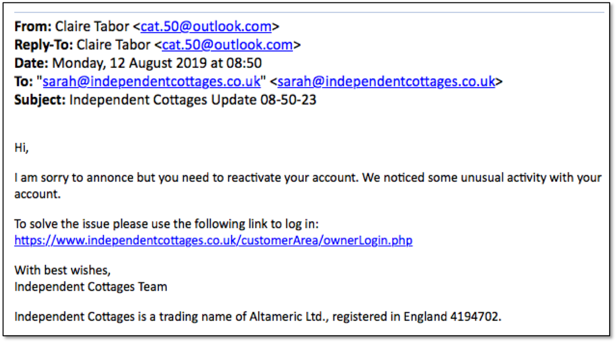 The Latest Phishing Scam Affecting Holiday Cottage Owners