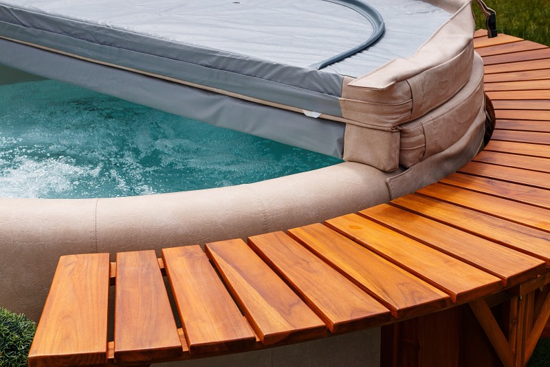 Side view of a hot tub bubbling